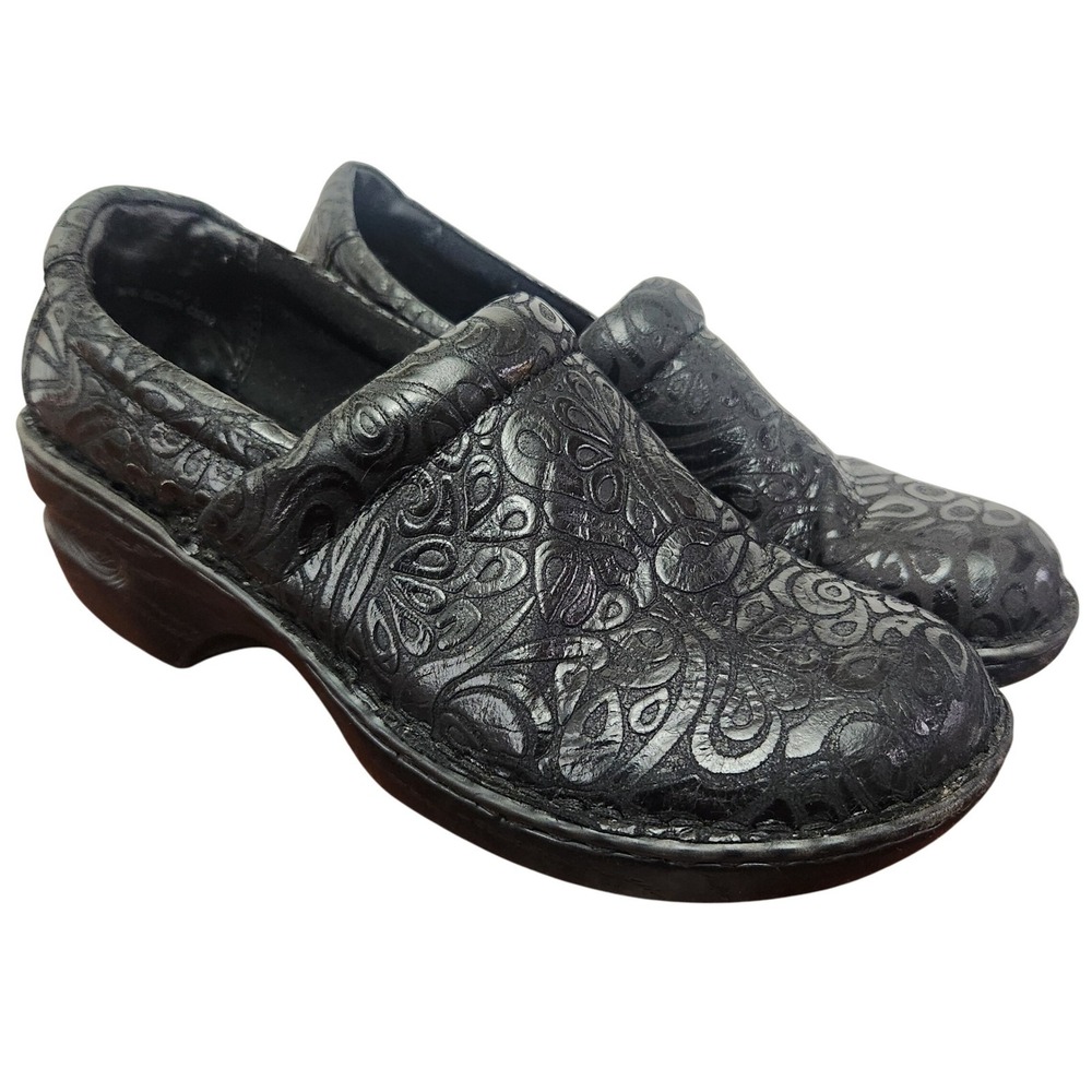 B.O.C. Peggy Clog Black Tooled Leather print Womens size‎ 9 Western Workwear